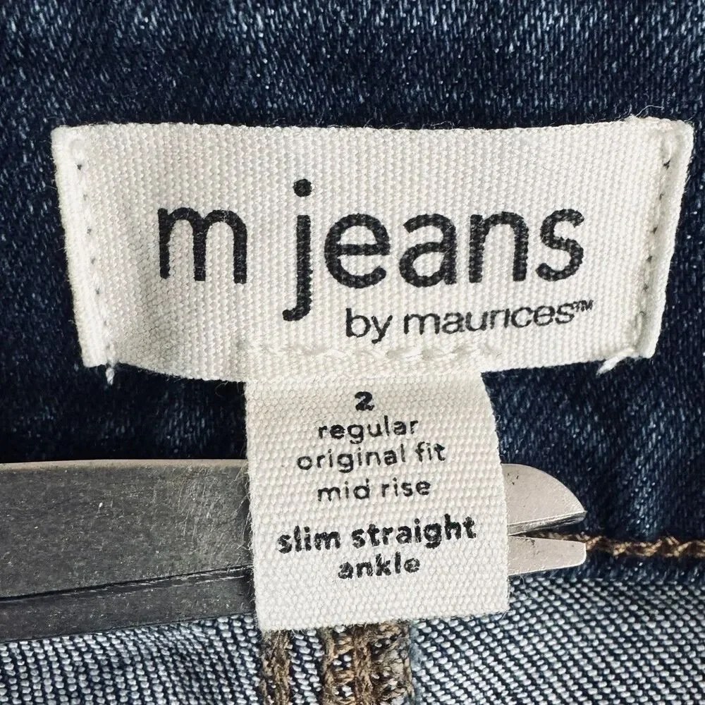 Maurices M Jeans Mid Rise Slim Straight Ankle 2 (27x26) Blue Denim Stretch Women